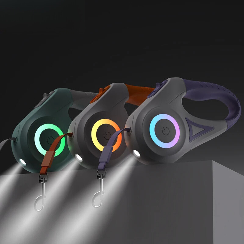 Corde de marche lumineuse pour chien rétractable automatique
